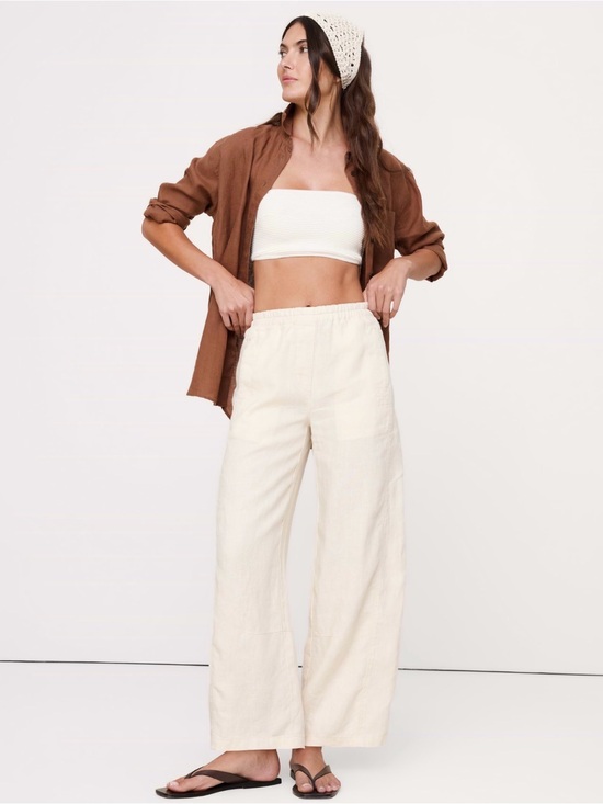 Banana Republic Pants - NWT Banana Republic Mid Rise Relaxed Painter Pull On Linen Cream Pant Sz M